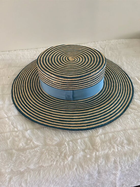 Gucci Accessories - GUCCI Alvy Striped Beige and Light Blue Raffia Straw Hat Size L - PRICE FIRM